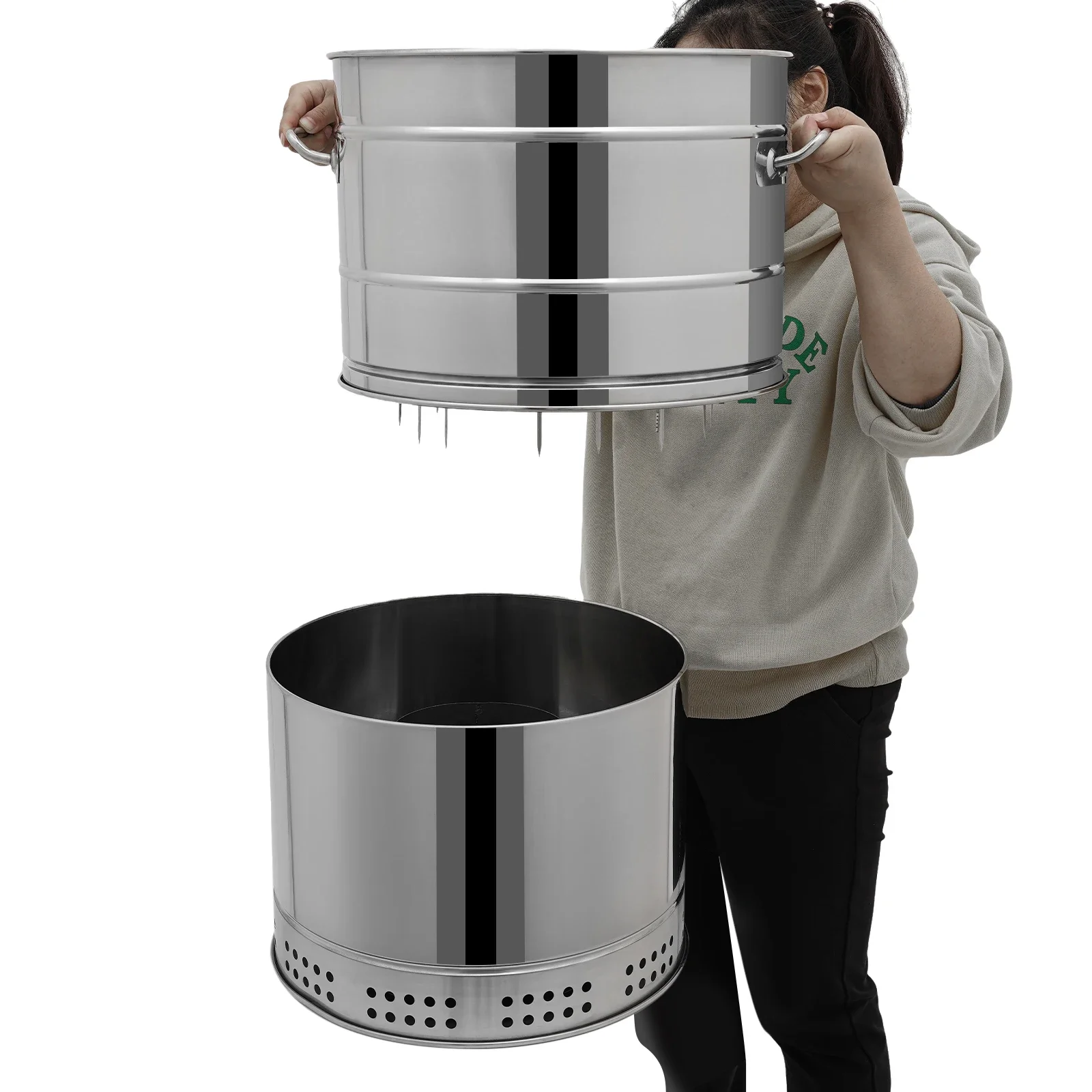 Large Portable Smokeless Charcoal Grill, 360° Stainless Steel BBQ Barrel with 50 Skewers