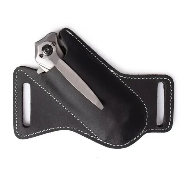 1pcs Leather Anti-scratch Storage Sheath Folding Flick Knife Waist Belt Clip - Image 3
