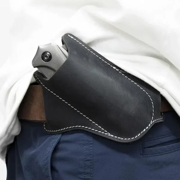1pcs Leather Anti-scratch Storage Sheath Folding Flick Knife Waist Belt Clip - Image 2