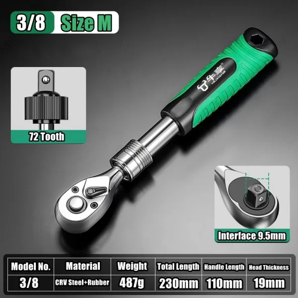 Telescopic Socket Ratchet Wrench for Automotive Repair Adjustable Head - Image 15