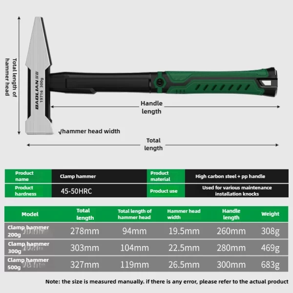 Hardware Tools, Building Decoration, Flat Head Hammer 200g, Plastic Coated Duckbill Hammer - Image 4