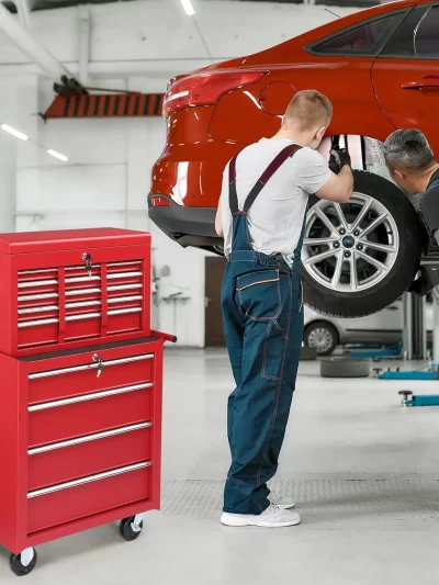 9-Drawer Rolling Tool Chest with Wheels & Lock & Key, Tool Box with Large Storage Cabinet, Removable Portable Top Box for Garage