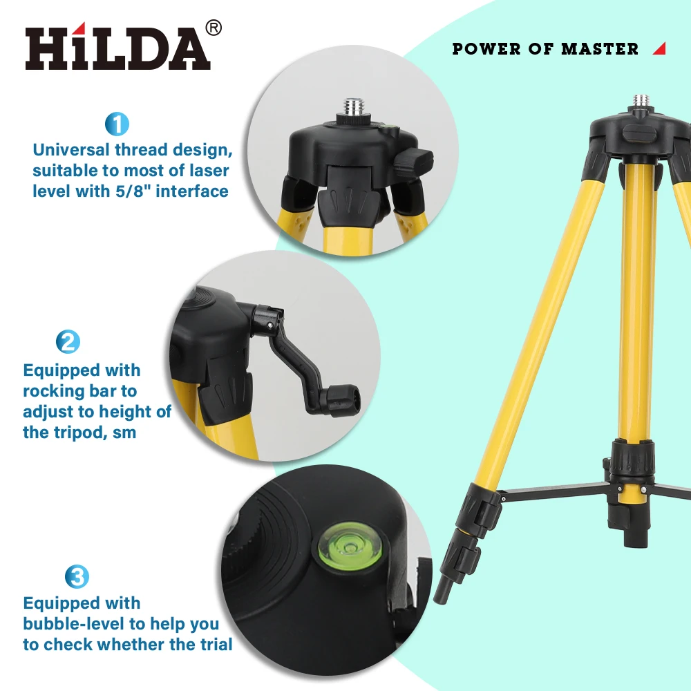 HILDA 1.2M/1.5M 5/8 Inch Adjustable Height Thick Ferroalloy Tripod Laser Level Stand Base for Self Leveling - Image 15