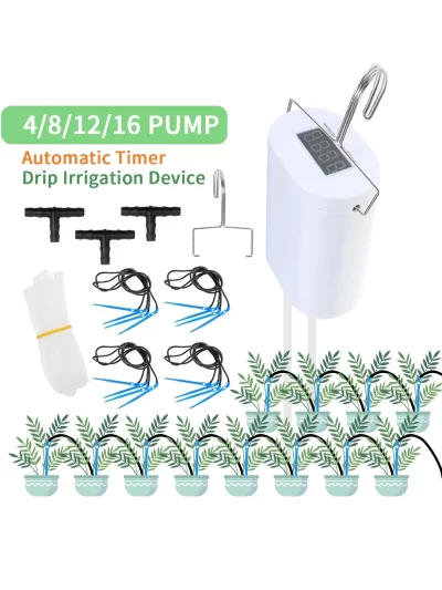 Automatic Plant Flower Watering Pump Home Sprinkler Drip Irrigation Device 2/4/8/16 Heads