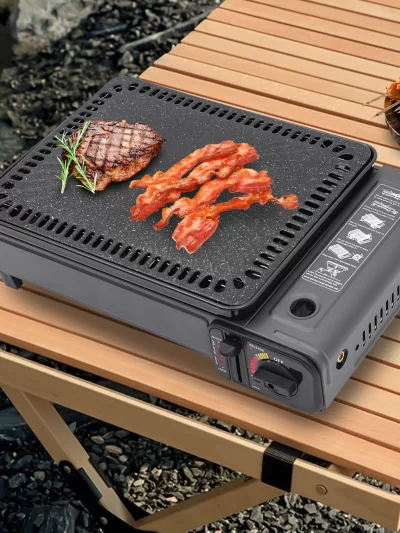 Portable Butane Grill Stove Camping Grill Gas Stove Free Standing BBQ Grill w/Grilling Net Carry Case