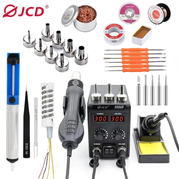 JCD 8586D Soldering Station 2 IN 1 Hot Air Gun Solder Station with 2 Digital display - Image 9