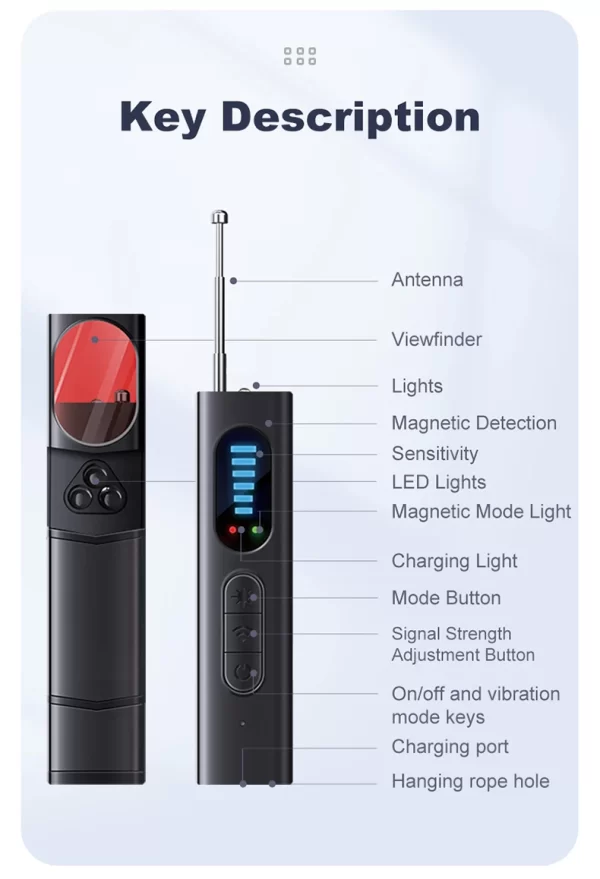 Hidden Camera Detector Anti-Spy Car GPS Tracker Listening Device Bug RF Wireless All Signal Scanner Gadget Security Protection - Image 21