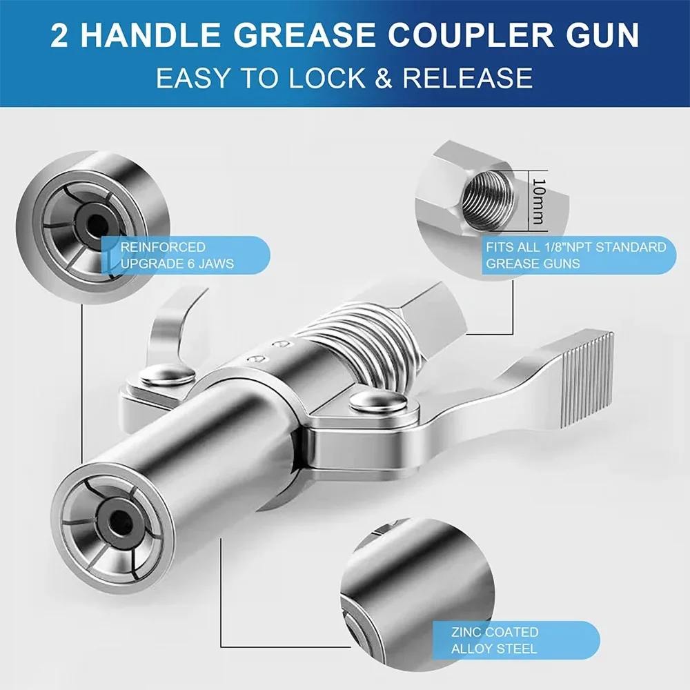 10000PSI Grease Gun Coupler NPTI/8 Oil Pump Quick Release Grease Nozzle Injector - Image 2