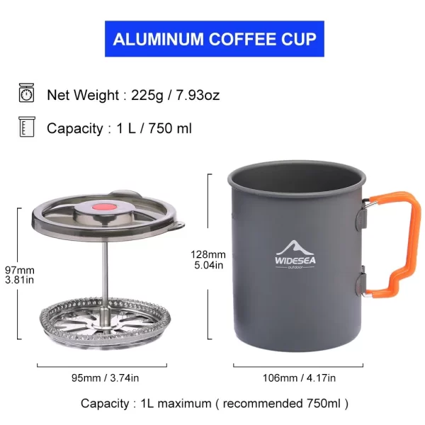 Widesea Camping Coffee Pot with French Press Outdoor Cup Mug Cookware - Image 4