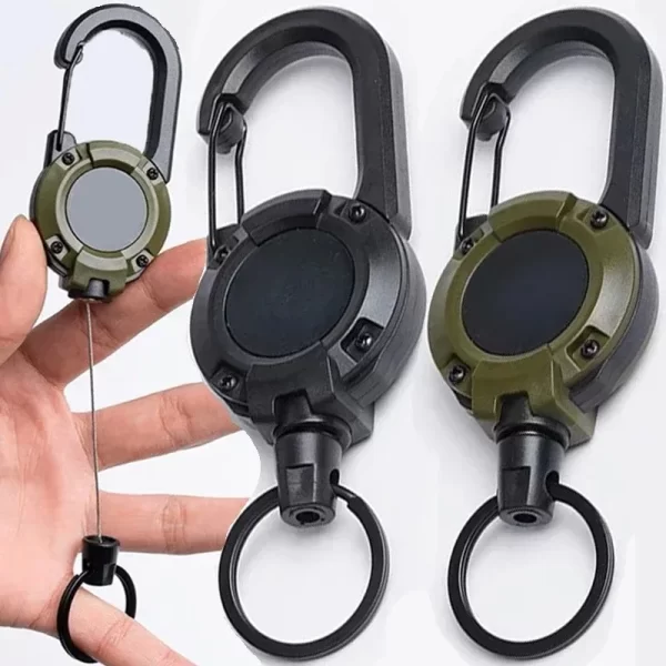 Retractable Heavy Duty Pull Reel Carabiner Key Chains Strong Steel Wire Rope
