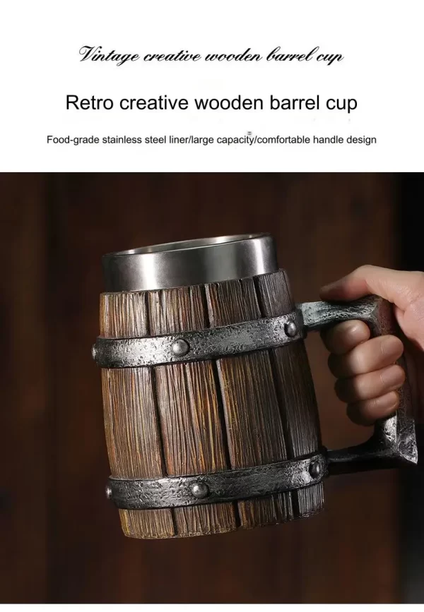Hot-selling Wooden Barrel Beer mug , Large-capacity  Coffee mug - Image 6