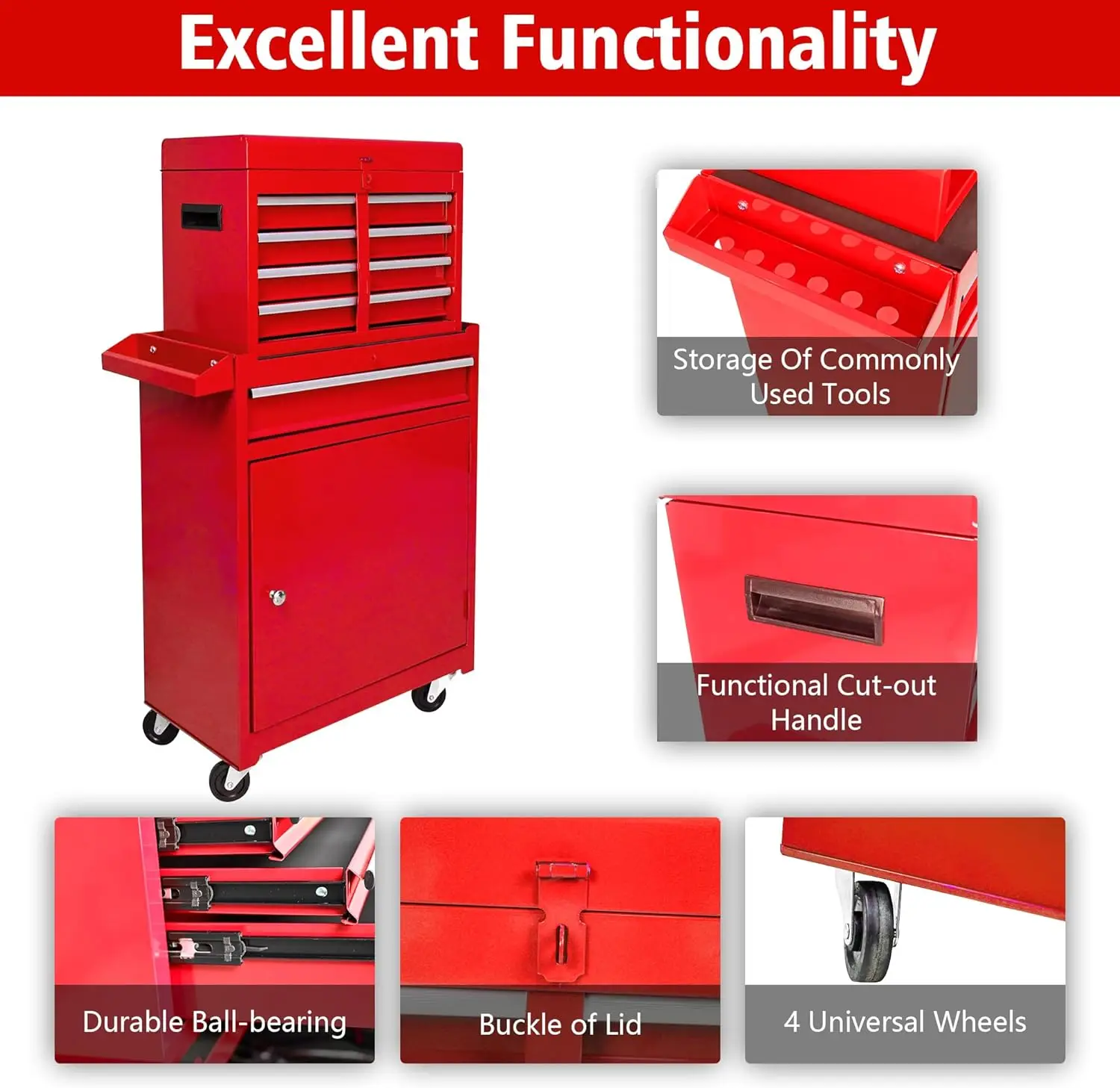 Roller cabinet with 5 drawers removable top box with inner lining adjustable shelf locking mechanism - Image 18
