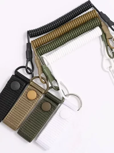 Tactical Anti-lost Elastic Lanyard Anti-theft Anti-cut Military Spring Seat Belt Gun Rope Key Ring