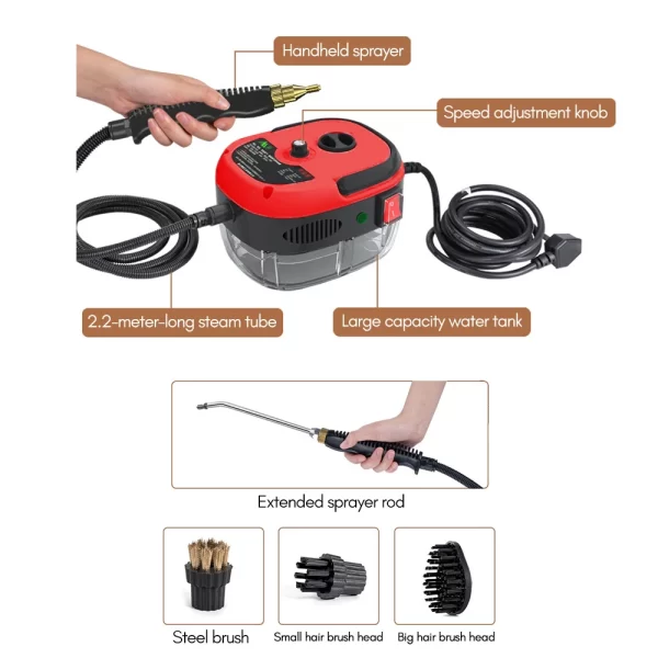 1500W Portable Handheld Steam Cleaner High Temperature Pressurized Steam Cleaning Machine with Brush - Image 5