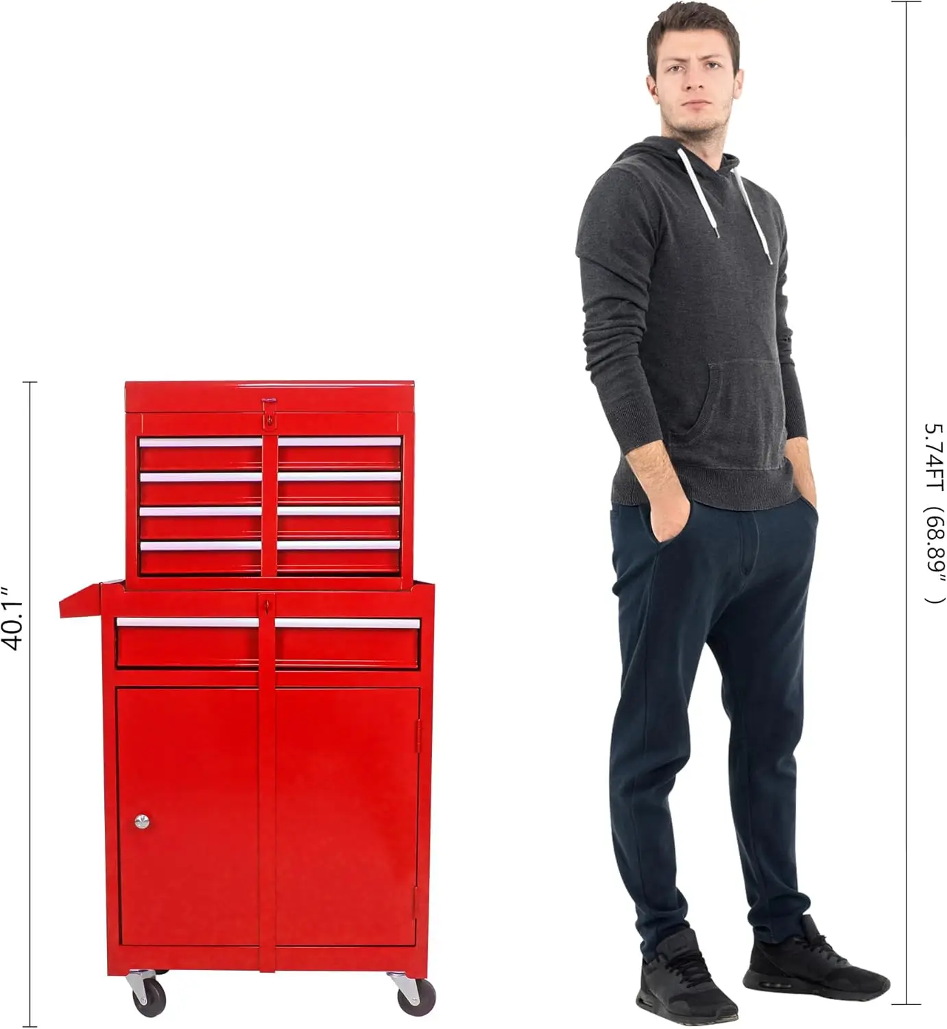 Roller cabinet with 5 drawers removable top box with inner lining adjustable shelf locking mechanism - Image 22