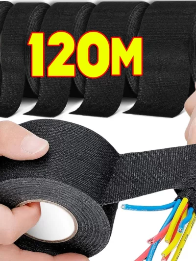 Black Electrical Fabric Tape Heat Resistant Wire Harness Bundle Insulation Auto Wiring Cloth Wrap Waterproof