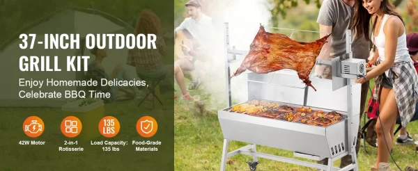 SucceBuy 35inch Rotisserie Grill Electric Motor Charcoal Spit Grill Stainless Steel Roaster - Image 10
