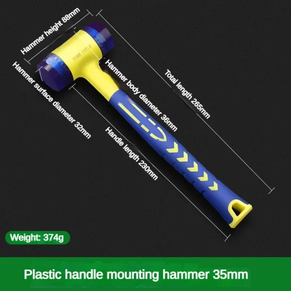 1 double headed installation hammer, 25mm to 45mm rubber hammer with rubber handle - Image 7