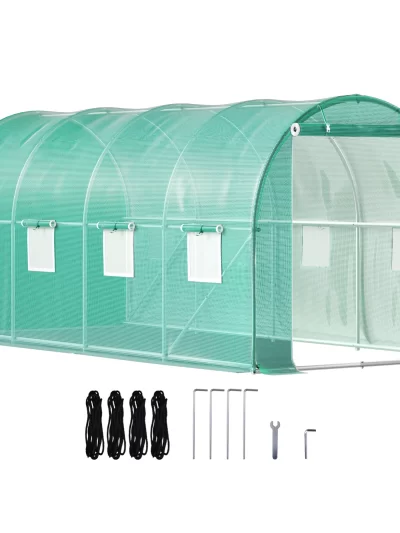 SucceBuy Walk-in Tunnel Greenhouse Galvanized Frame & Waterproof Cover 15x7x7/10x7x7/20x10x7/12x7x7 ft