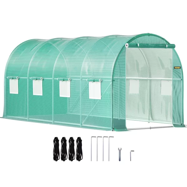 SucceBuy Walk-in Tunnel Greenhouse Galvanized Frame & Waterproof Cover 15x7x7/10x7x7/20x10x7/12x7x7 ft