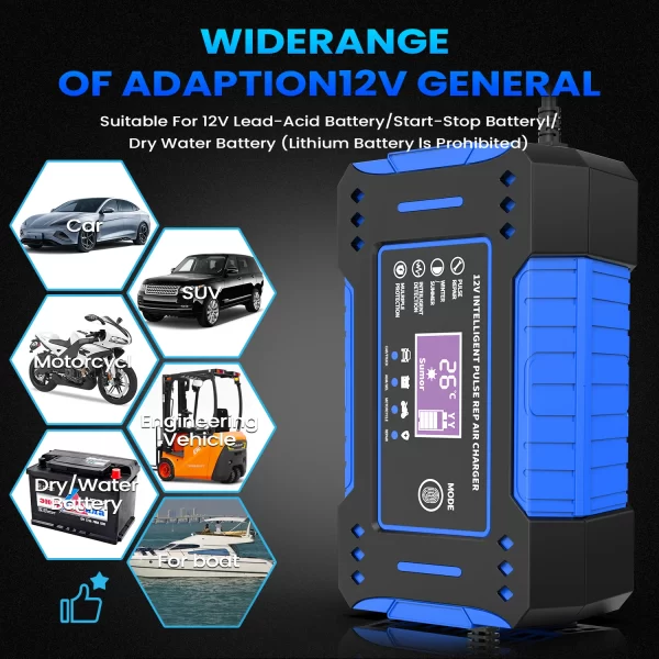Battery Repair LCD Display 6A 12V Intelligent Car Battery Charger Car and Motorcycle Battery Charging Unit - Image 6