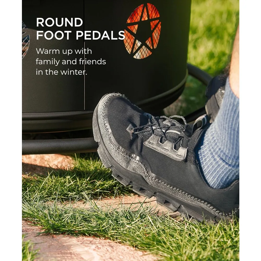 43 Inch Fire Pit with BBQ Grill, Wood Burning Fire Pits for Outside with Lid & Poker - Image 5