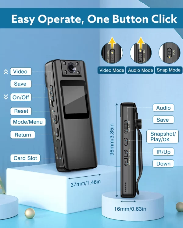 BOBLOV A22  Digital Mini Body Camera 1080P Sports DV HD Screen Magnetic Night Vision - Image 3
