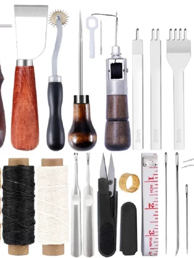 KRABALL Leather Craft Tool Kit Leather Hand Sewing Repair Kit Stitching Punch Carving Work