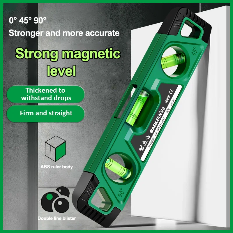 225MM Three Bubble Level Ruler High Precision Spirit Level Magnetic Lever Angle Gauge Finder