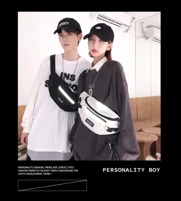 Japanese Harajuku Reflective Chest Bag Women and Men Waist Bag Collage Student Crossbody Bags Purses and Handbags - Image 9