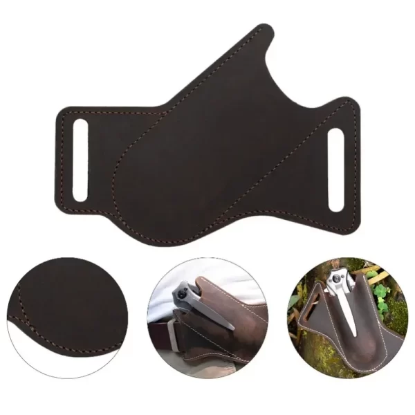 1pcs Leather Anti-scratch Storage Sheath Folding Flick Knife Waist Belt Clip - Image 5