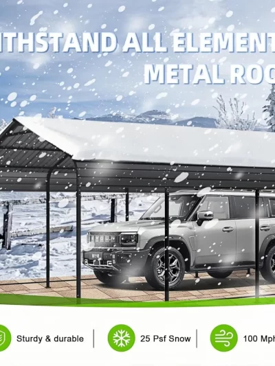 12x20x8.7 FT Carport with Galvanized Steel Roof, Heavy Duty Metal Carport