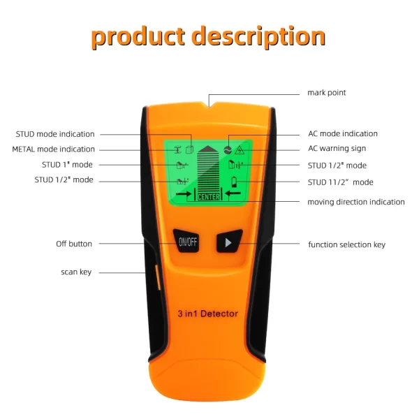 3 in 1 Wall Metal Detector Depth Professional Find Metal Wood Studs AC Voltage Live Wire - Image 21