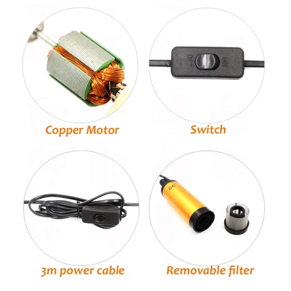 Portable Mini 12V 24V DC Electric Submersible Pump For Pumping Diesel Oil Water Aluminum Alloy Shell 12L/min Fuel Transfer Pump - Image 11