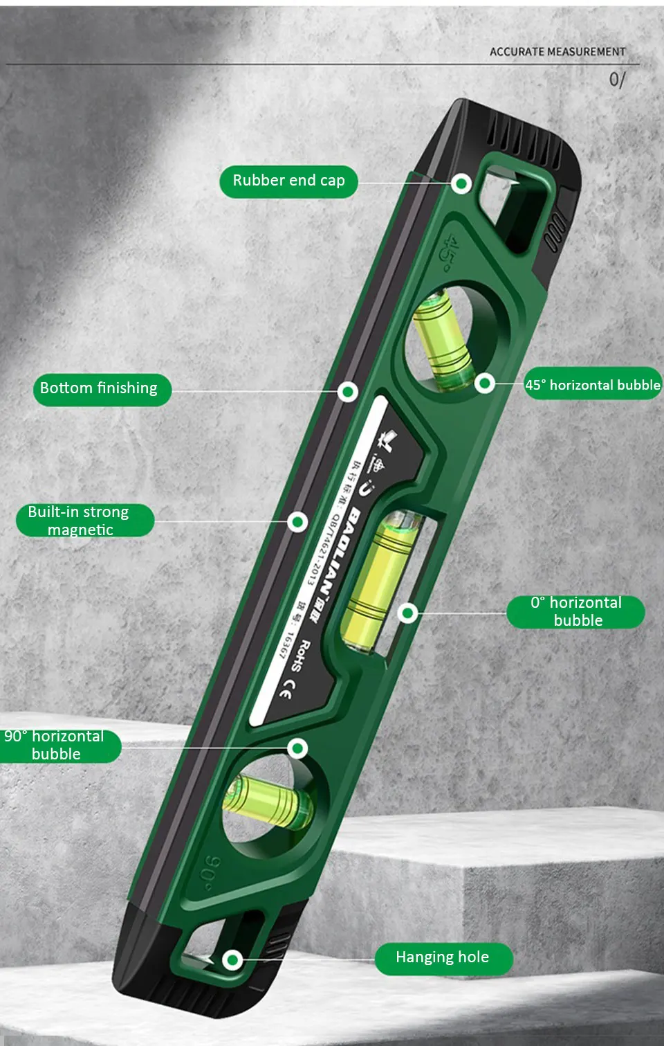 225MM Three Bubble Level Ruler High Precision Spirit Level Magnetic Lever Angle Gauge Finder - Image 18