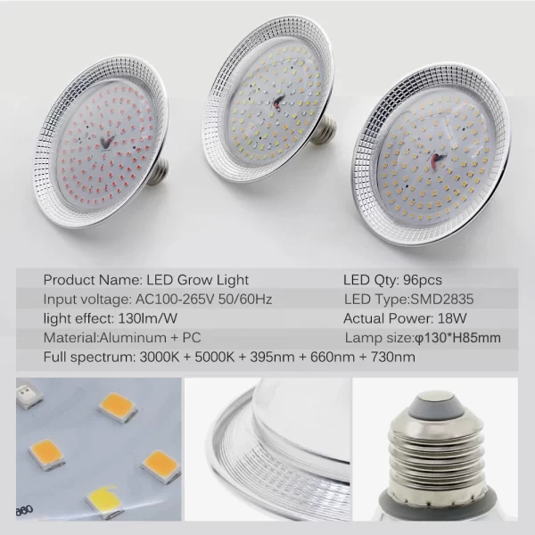 E27 18W Full Spectrum LED Grow Light Sunlike Phytolamp Bulb for Plants Flower Greenhouse Tent Hydroponic - Image 4