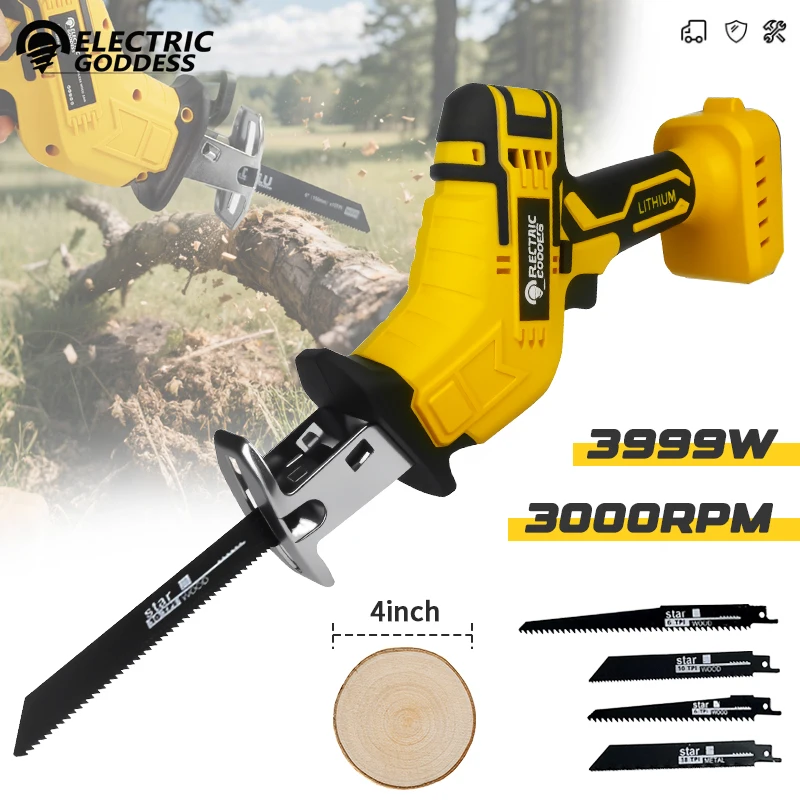 Electric Goddess Cordless Power Tools Reciprocating Saw Multi-Functional Metal Garden Tree Cutting Saw For Dewalt 20V Battery