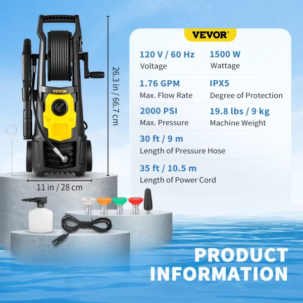 SucceBuy Electric Pressure Washer Power Washer Quick Connect Nozzles Foam Cannon Retractable Handle for Portable to Clean Patios - Image 9
