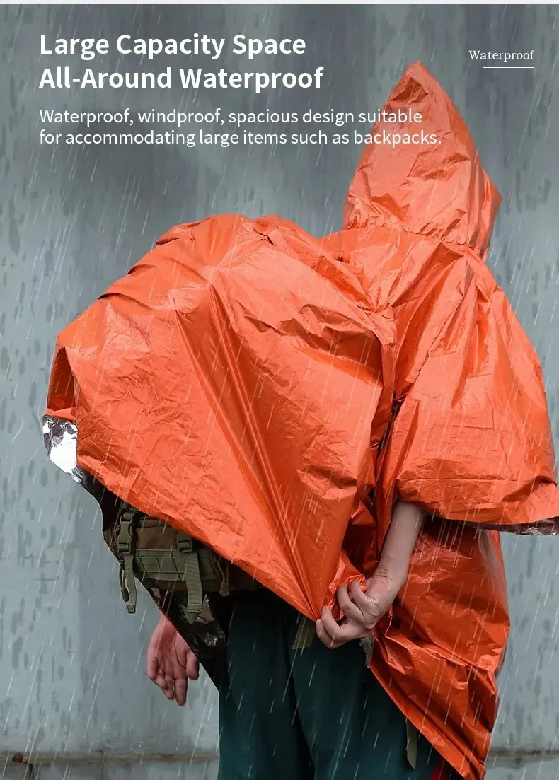 Emergency Raincoat Poncho Waterproof Rainwear Blanket Survival Camping Equipment - Image 12