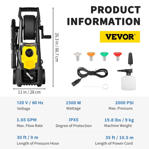 SucceBuy Electric Pressure Washer Power Washer Quick Connect Nozzles Foam Cannon Retractable Handle for Portable to Clean Patios - Image 10