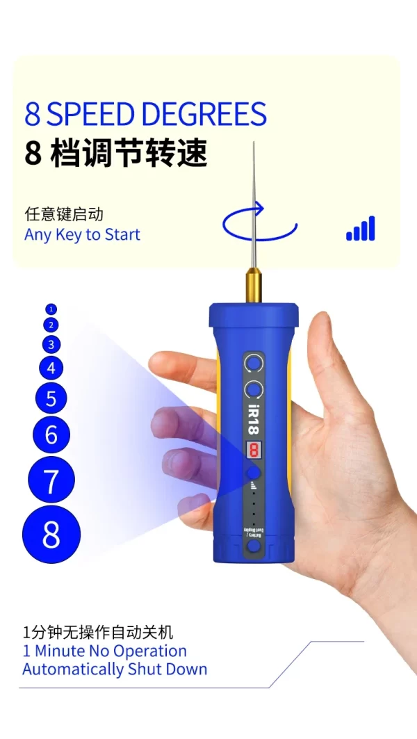 MECHANIC IR18 Electric OCA Glue Remover 8-speed Adjustable With LED Lamp Multifunctional Grinder Phone Screen Spinning Rod - Image 12