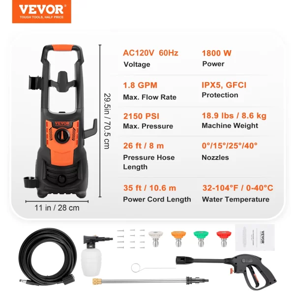 SucceBuy Electric Pressure Washer Power Washer Quick Connect Nozzles Foam Cannon Retractable Handle for Portable to Clean Patios - Image 8