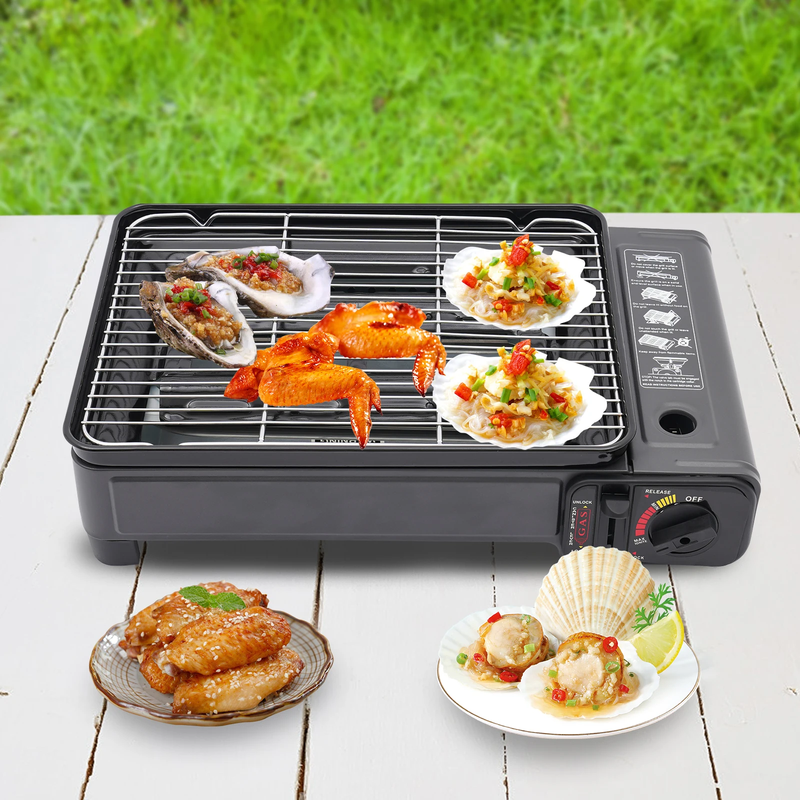 Portable Butane Grill Stove Camping Grill Gas Stove Free Standing BBQ Grill w/Grilling Net Carry Case - Image 2