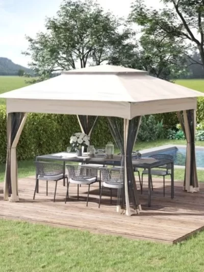 11ft x 11ft Pop Up Canopy Outdoor Patio Gazebos Shelter BeigeAS