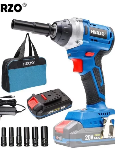 HERZO Cordless Impact Wrench 20V 350Nm Brushless Electric Wrench Socket Battery Impact Driver Kit 1/2 Inch Power Tool