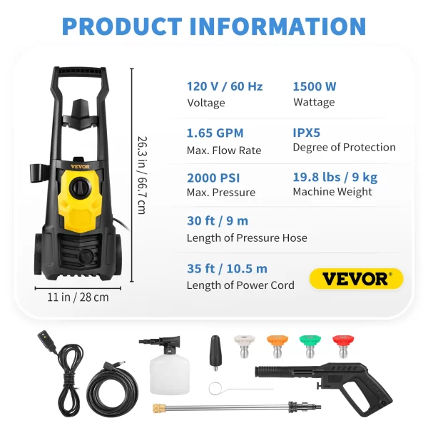 SucceBuy Electric Pressure Washer Power Washer Quick Connect Nozzles Foam Cannon Retractable Handle for Portable to Clean Patios - Image 11