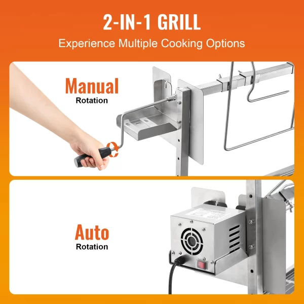 SucceBuy 35inch Rotisserie Grill Electric Motor Charcoal Spit Grill Stainless Steel Roaster - Image 3
