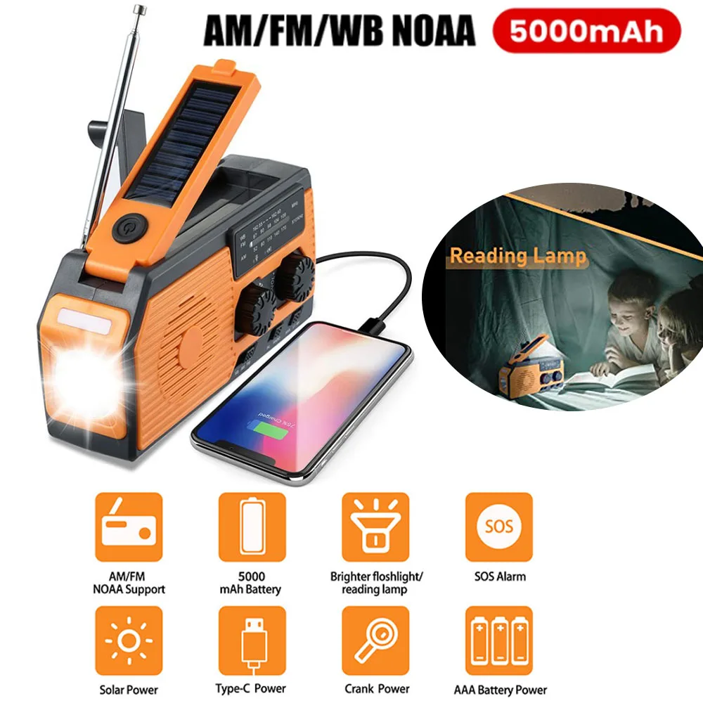 LOTOTG Portable Emergency Solar Power Radio Hand Crank Charging AM/FM Weather Radio Led Reading Flashlight Bank Phone Charger - Image 7