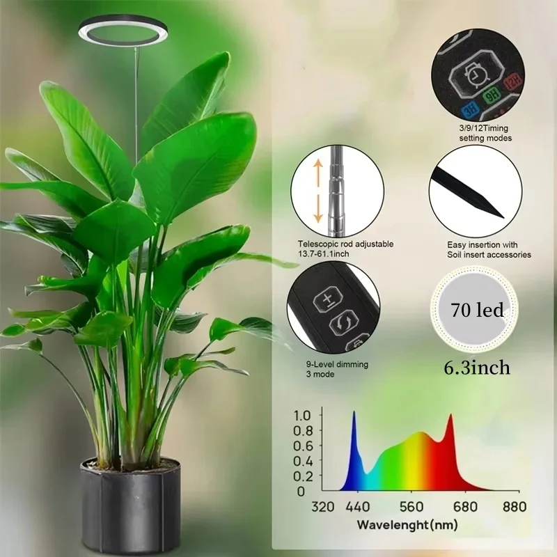 165cm Height Adjustable LED Ring Grow Lights Indoor Plants Full Spectrum Large Plant Light - Image 6
