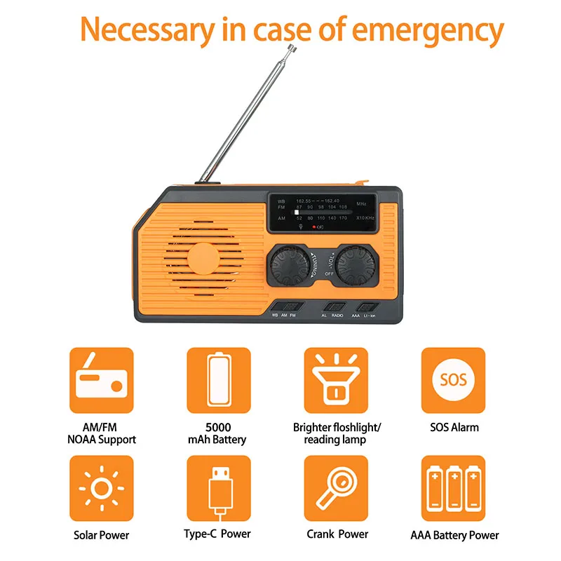 LOTOTG Portable Emergency Solar Power Radio Hand Crank Charging AM/FM Weather Radio Led Reading Flashlight Bank Phone Charger - Image 11